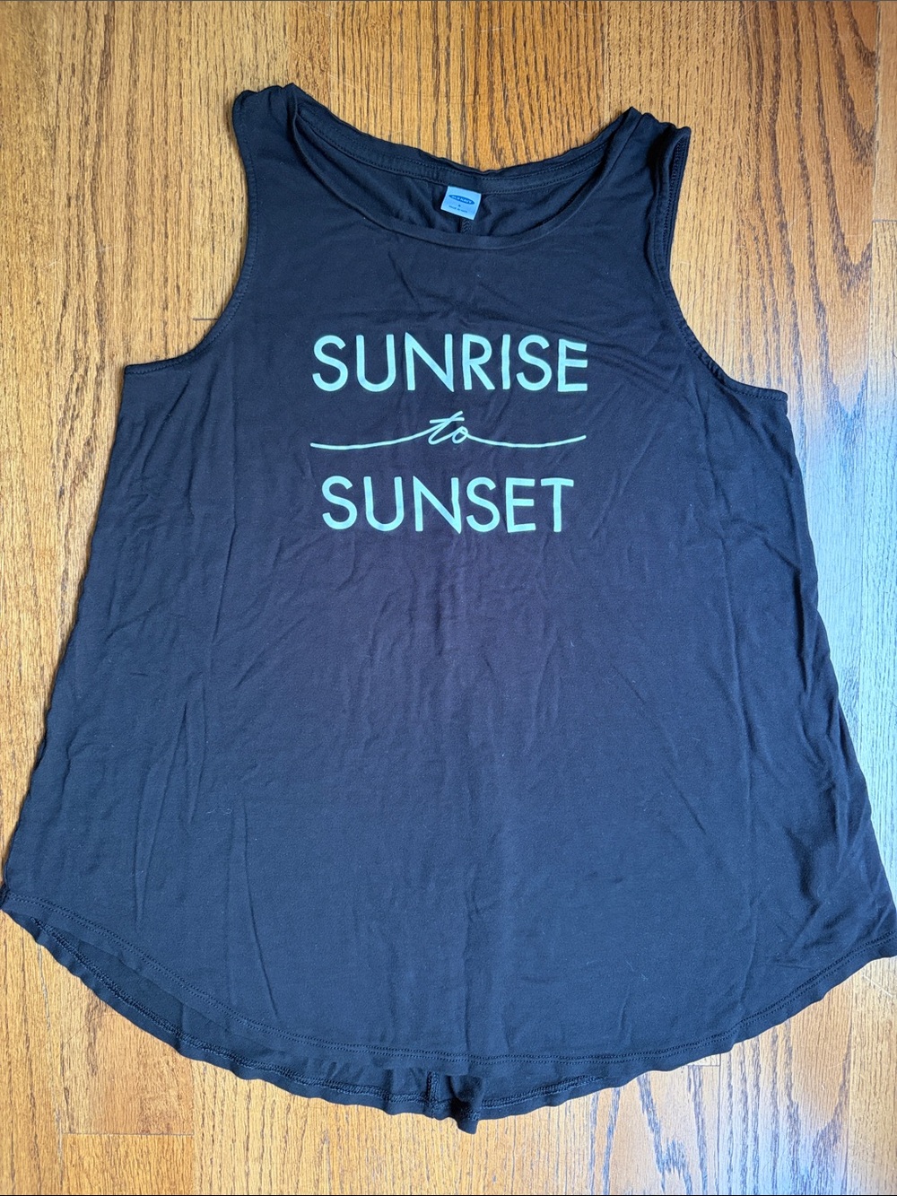 Old Navy Black Tank with White "Sunrise to Sunset" Print. Size: Small